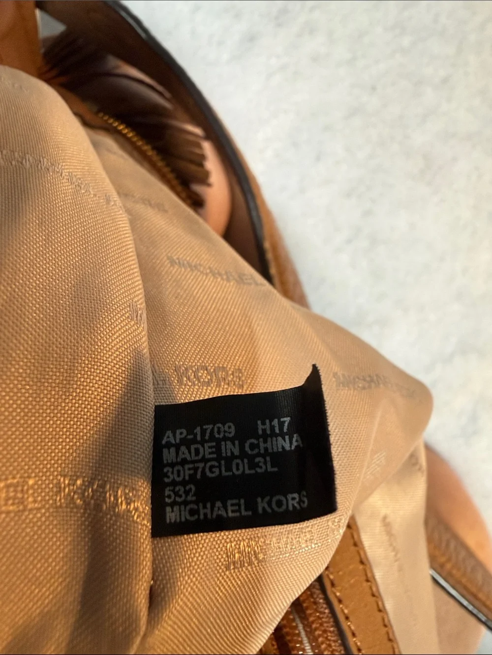 Michael Kors Tan Leather Hobo with Gold MK Charm